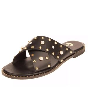 MEDUSA Leather Sandals Rhinestones Studded 37